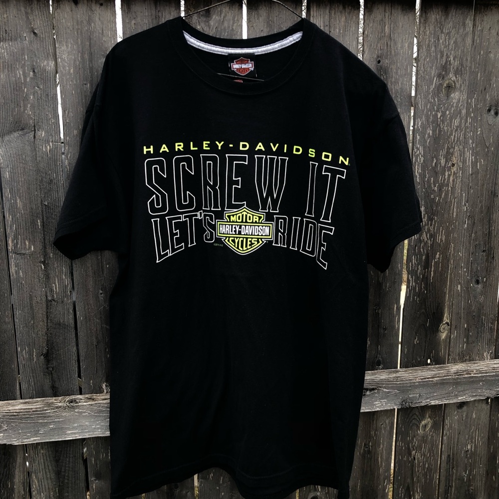 Harley-Davidson Black T‑Shirt with 'Screw It Let's Ride' Graphic
